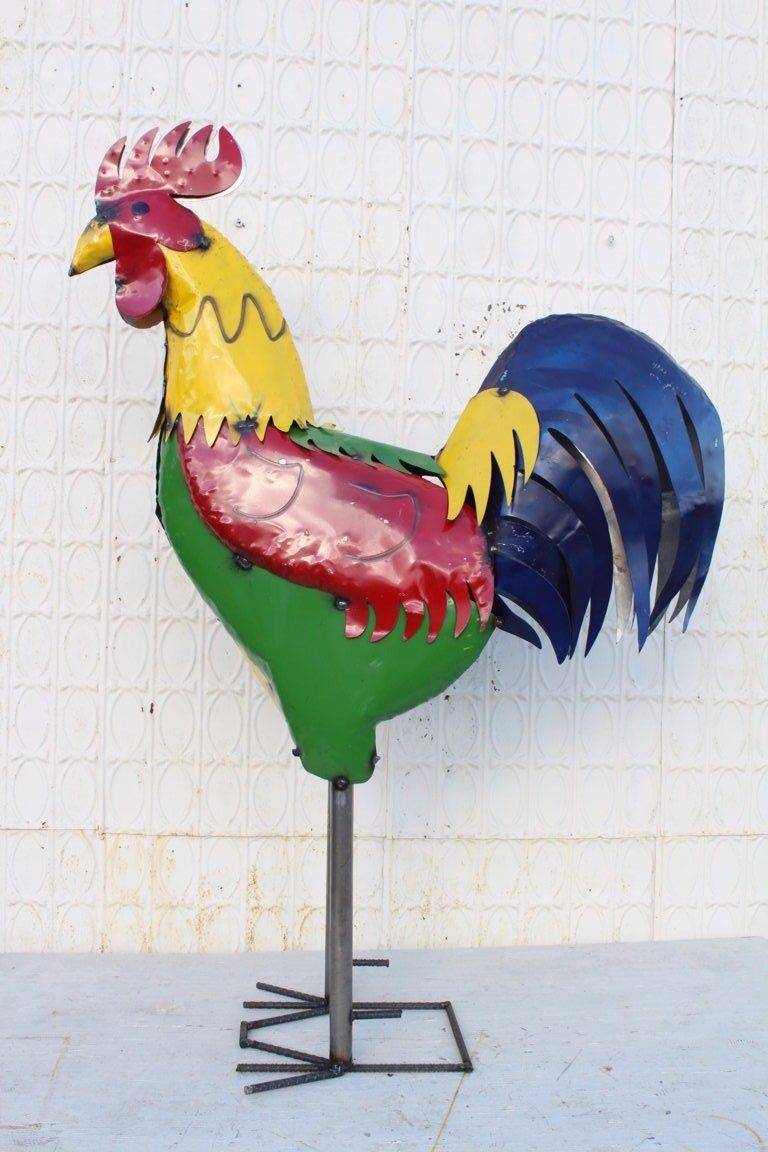 77" Big Colorful Metal Rooster Large Yard Art Chicken Sculpture