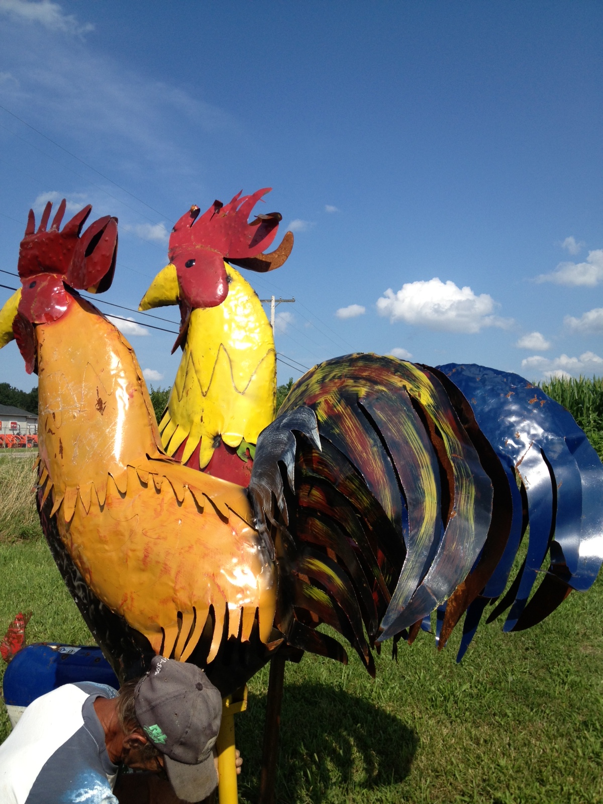 77" Big Colorful Metal Rooster Large Yard Art Chicken Sculpture