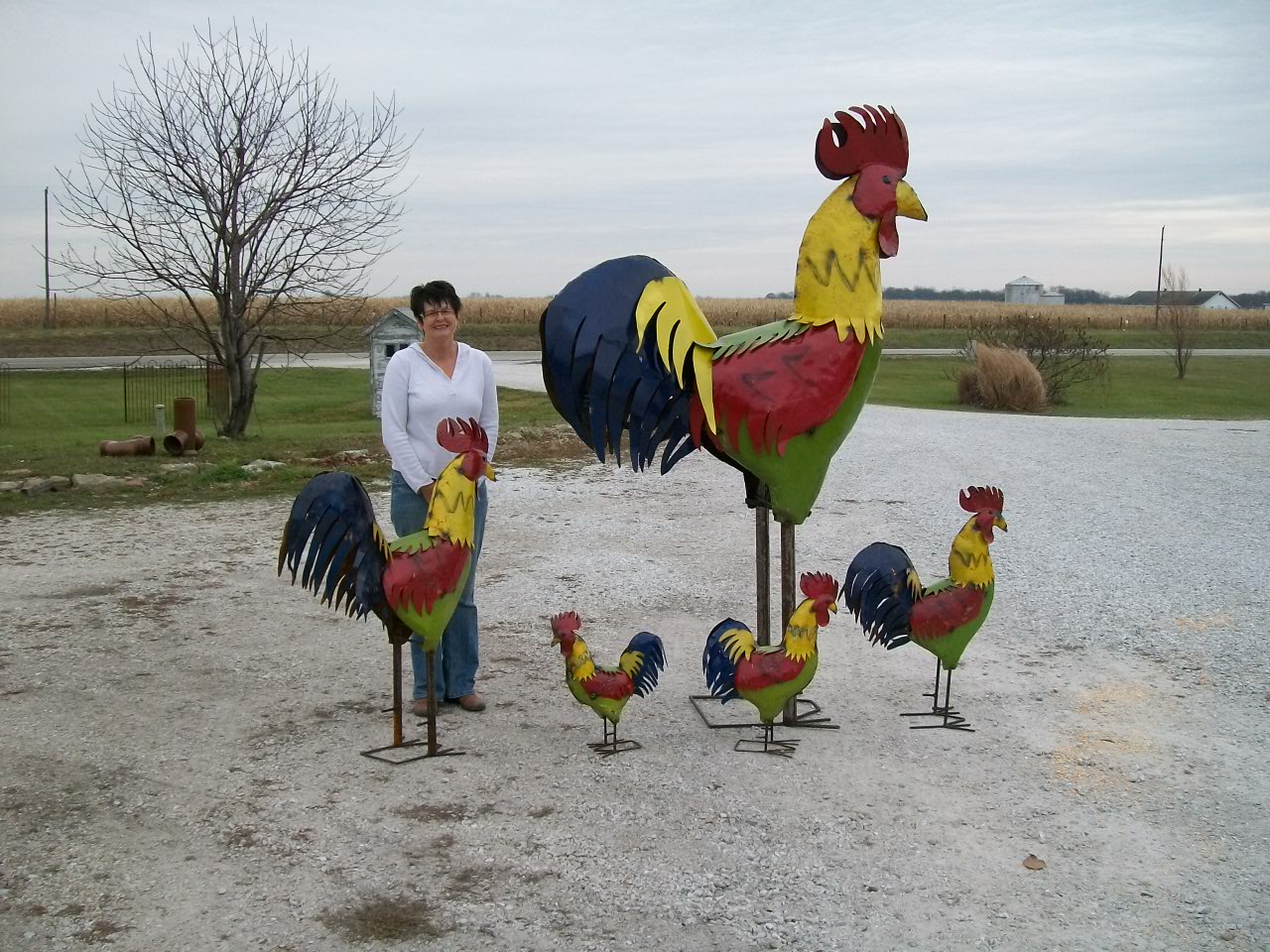 96" Very Large Metal Rooster Yard Art Sculpture