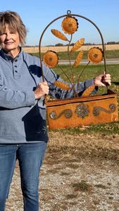 Tin Daisy Wall Basket - Flower Container Planter Box - Indoor Outdoor