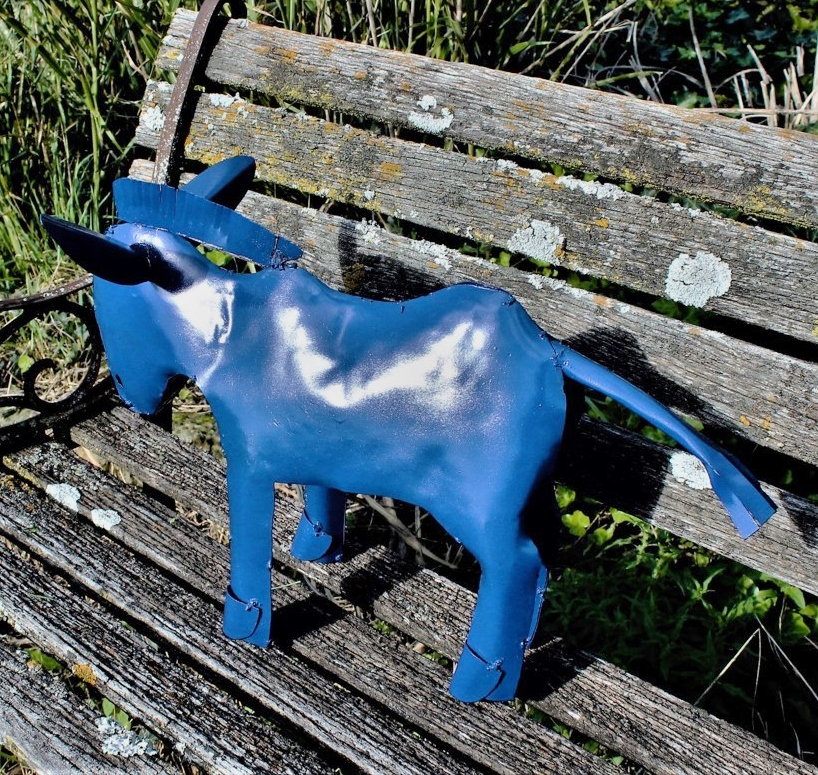Blue Metal Donkey Lawn Ornament