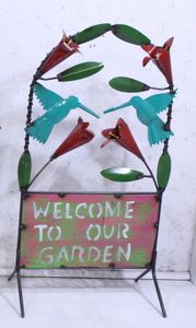Colorful Metal Hummingbird Screen Trellis Plant Support