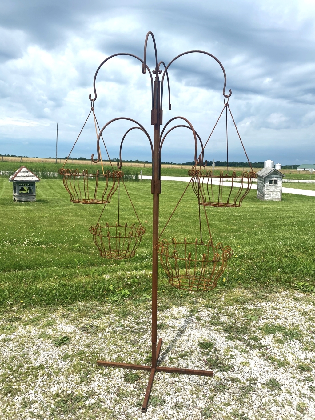 Deluxe 8 Hanging Basket Stand Rustic Yard Display