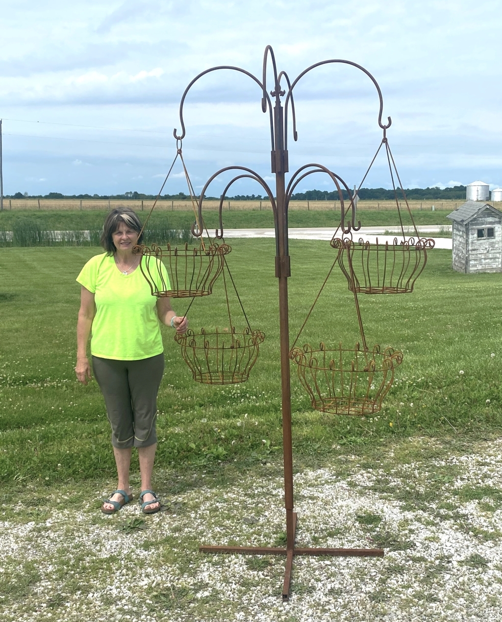Deluxe 8 Hanging Basket Stand Rustic Yard Display