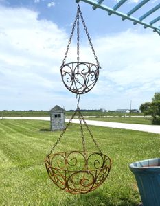 Double Curly Hanging Basket Planter - Metal Flower Container