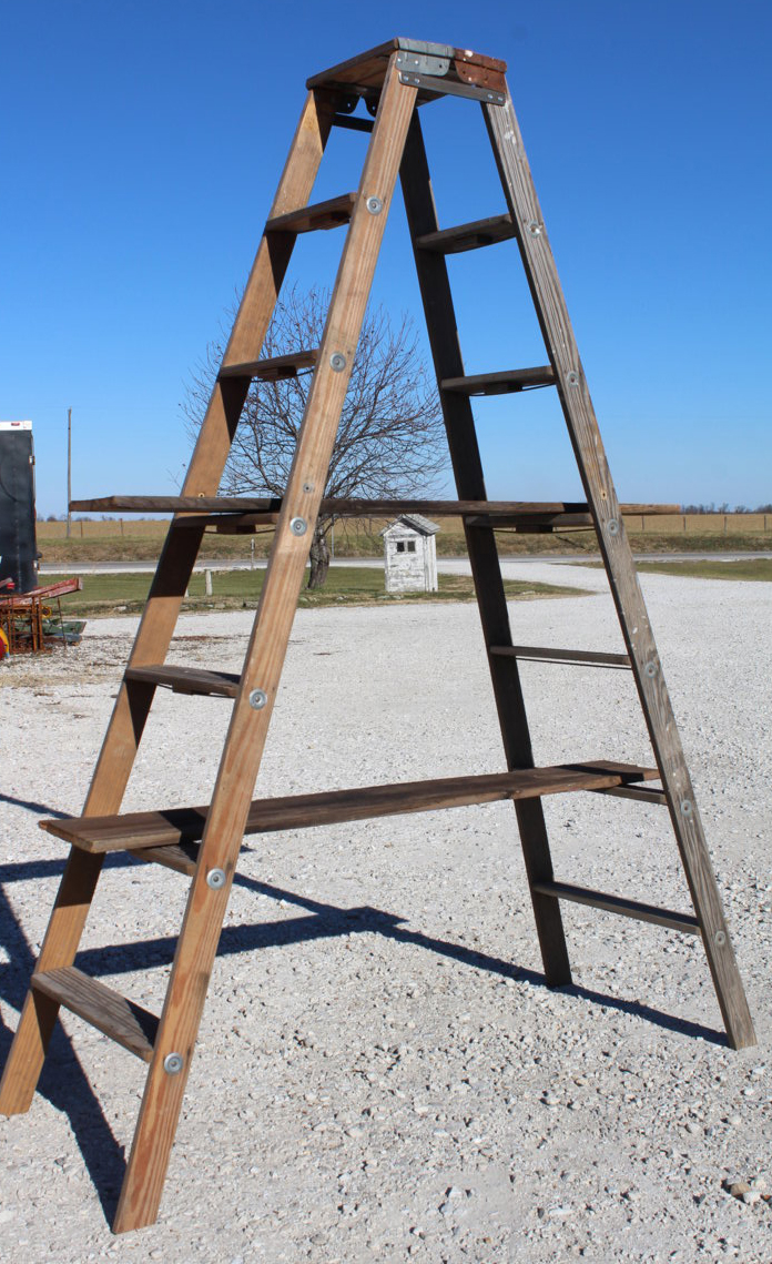 Tall Double Sided Step Ladder Shelving With 7 Shelves
