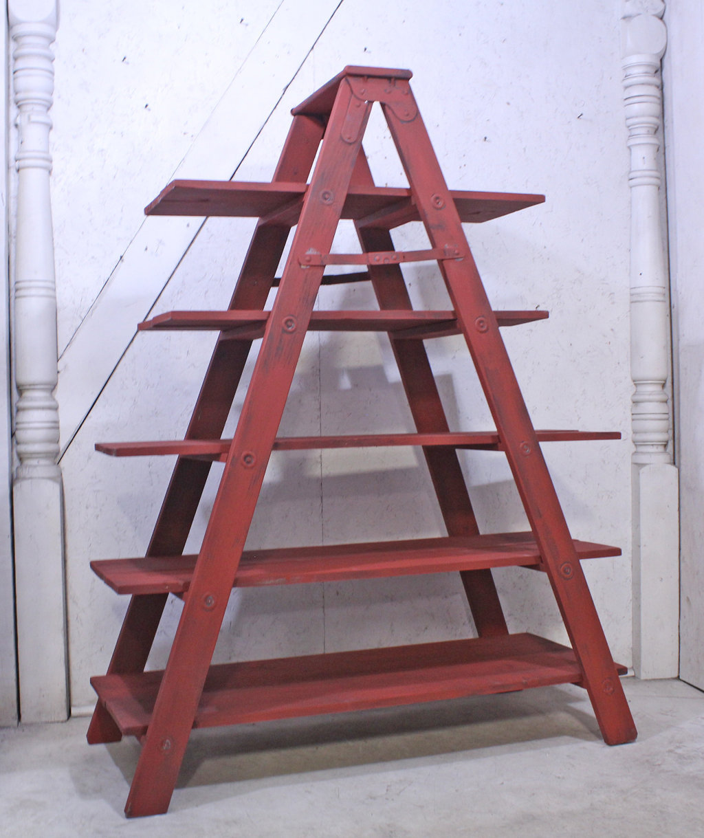 Vintage Wood Look Double Step Ladder Shelving 6 Steps