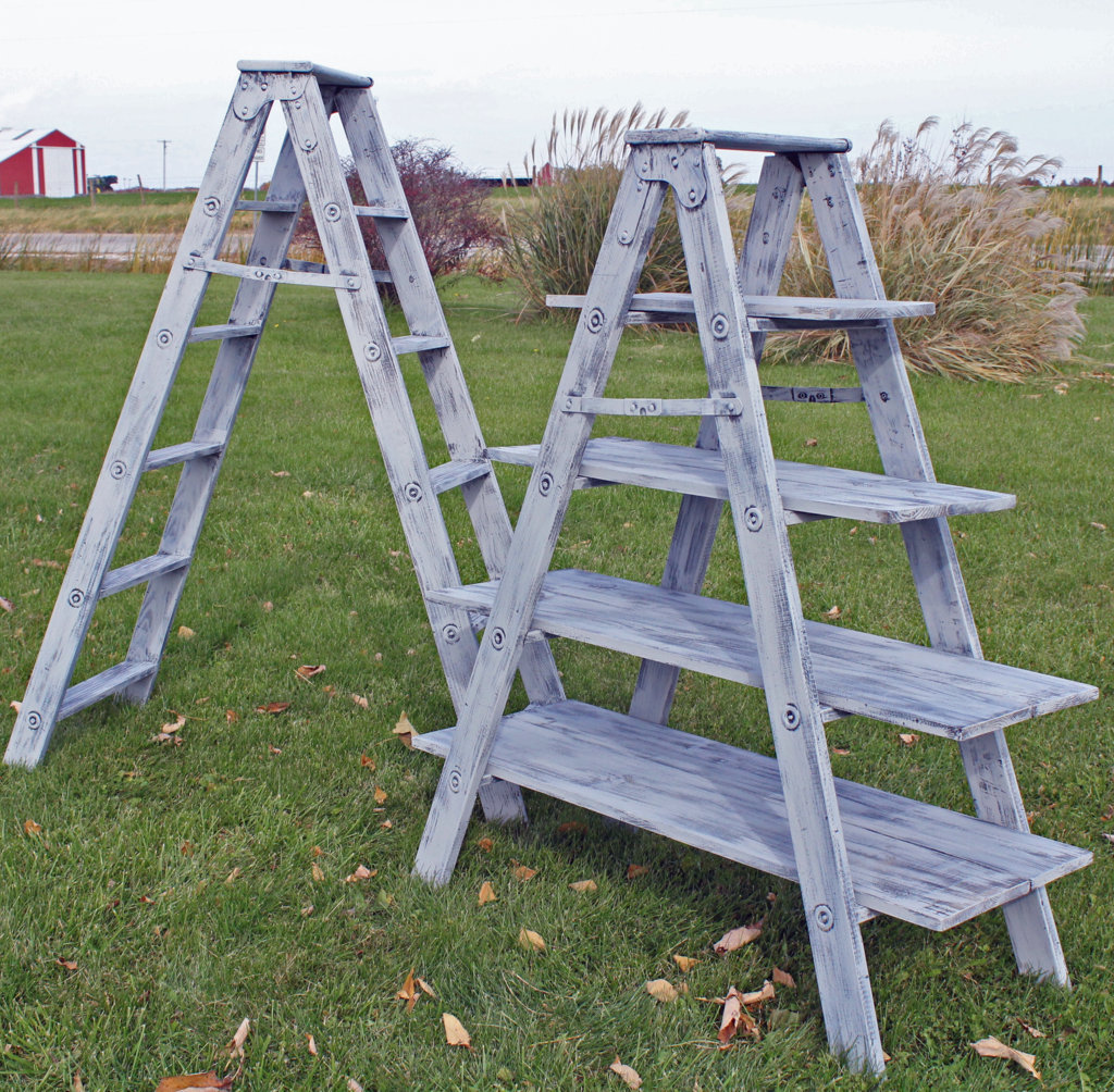 Double Sided Wooden 5 Step Ladder Shelving Frame
