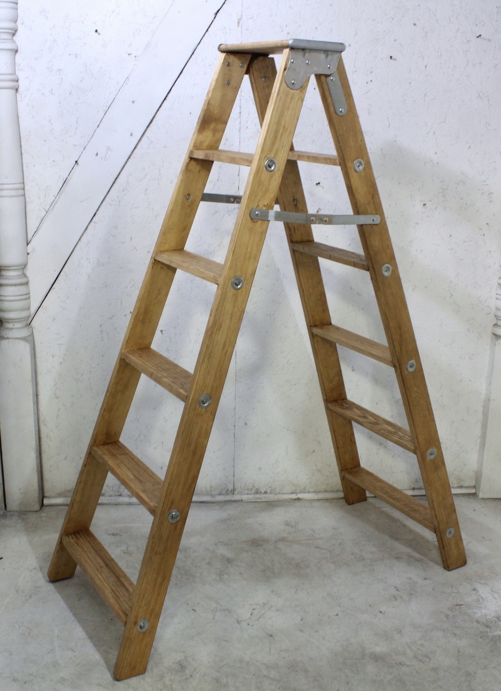 63" Stained Double Ladder Wood Shelf Rustic Christmas Villages