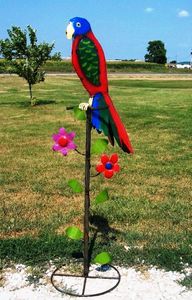 Folk Art Recycled Metal Parrot