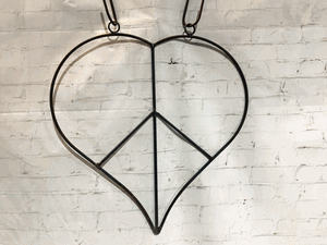 Rustic Wrought Iron Heart Peace Wall Hanging Decor