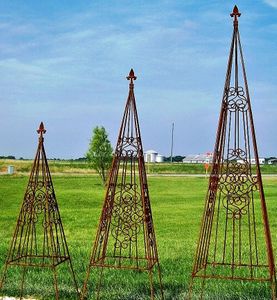 1 Large Wrought Iron Scroll Garden Flower Topiary - 56 Metal Obelisk