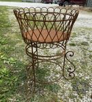 Large Wrought Iron Tin Bottom Plant Stand Decorative Container