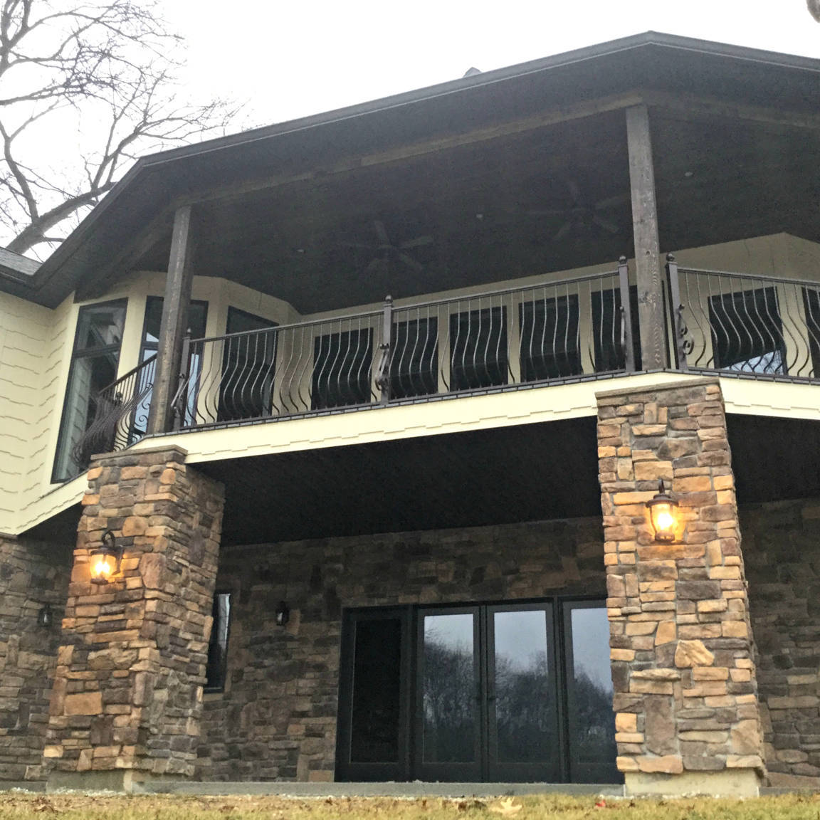 Metal Deck Railing Installed - Wrought Iron Balusters
