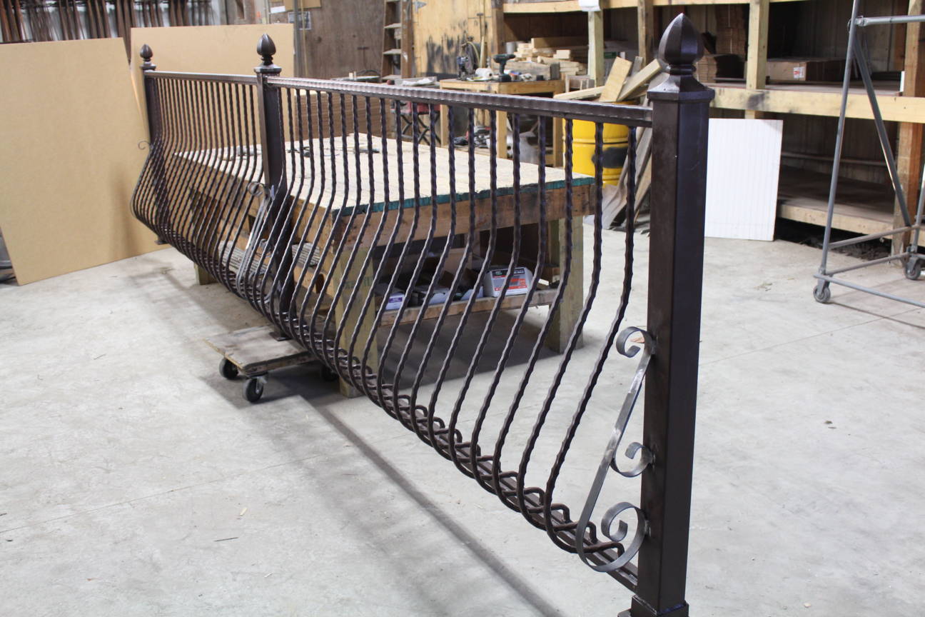 Metal Deck Railing Installed - Wrought Iron Balusters