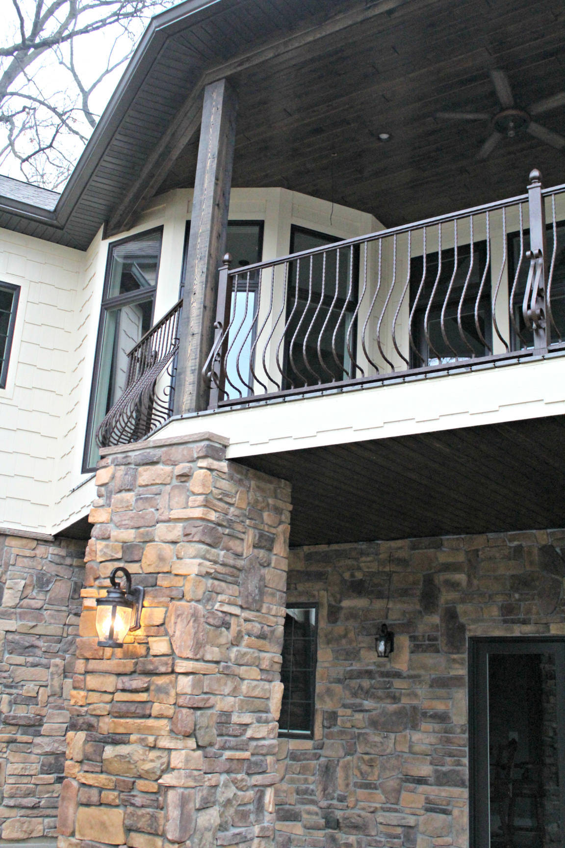 Metal Deck Railing Installed - Wrought Iron Balusters