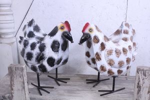 14" Metal Spotted  Hen Yard Ornament Farm Yard Birds