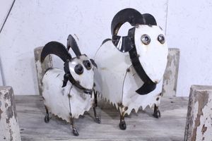 Metal White Mountain  Goats in 2 Sizes Yard Art