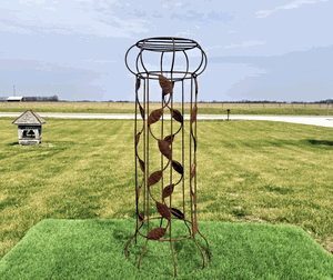 Wrought Iron Leaf Column Plant Stand Rustic Garden Pedestal