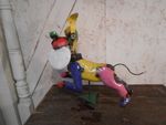 Recycled Colorful Metal Dog with Playing Frisbee