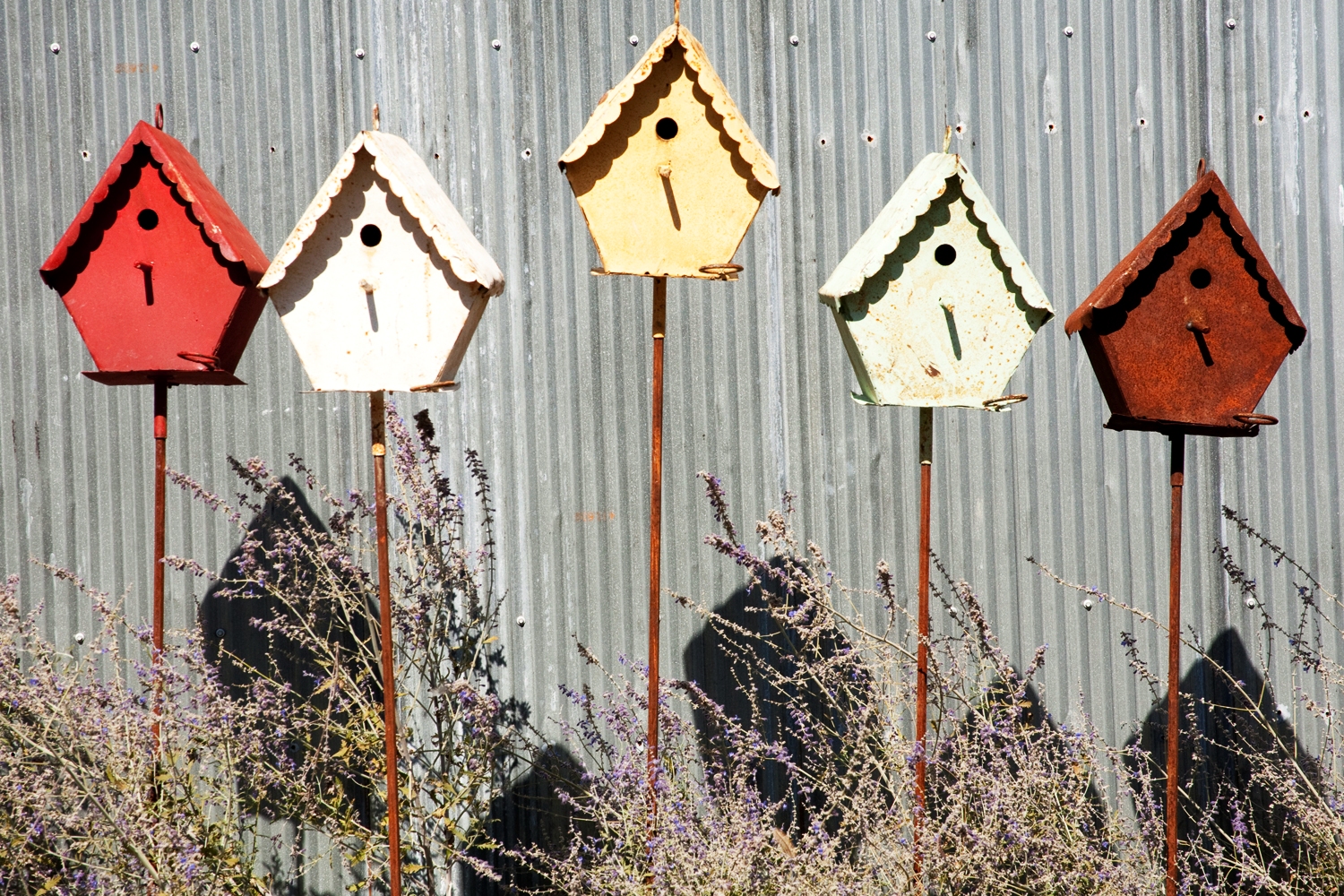 Recycled Metal Birdhouse Stake with Clean Out Yard Ornament