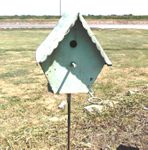 Recycled Metal Birdhouse Stake with Clean Out -  Yard Ornament