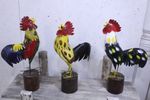 Recycled Metal Rooster Fits over a Post Barnyard Yard Art