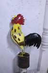 Recycled Metal Rooster Fits over a Post Barnyard Yard Art