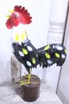 Recycled Metal Rooster Fits over a Post Barnyard Yard Art