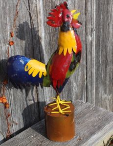 Recycled Metal Rooster Fits over a Post Barnyard Yard Art