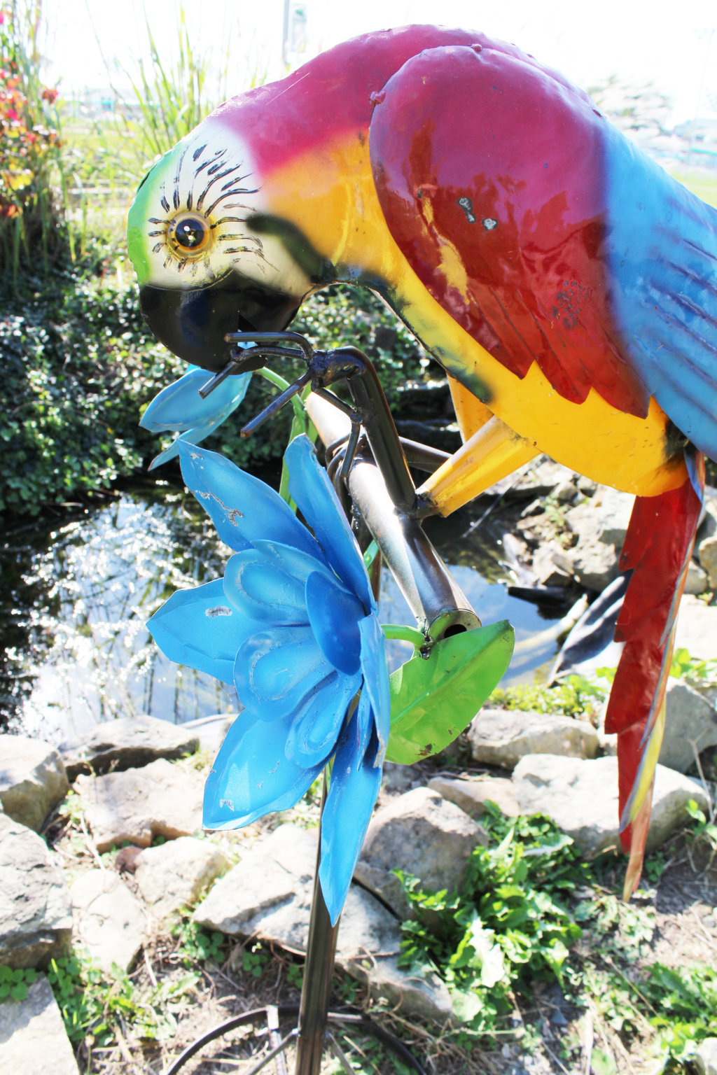 Recycled Metal Colorful Parrot Bird Yard Art