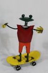 Recycled Metal Frog On Skateboard Yard Decor