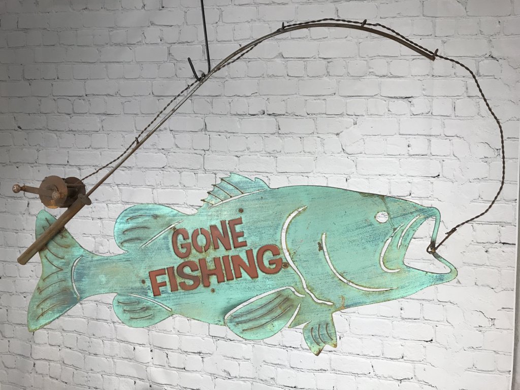 Recycled Metal Gone Fishing Sign Decorative Wall Art