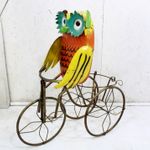 Recycled Metal Owl on Trike Flower Pot Container Bird Planter