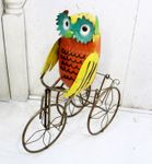 Recycled Metal Owl on Trike Flower Pot Container Bird Planter