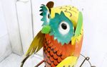 Recycled Metal Owl on Trike Flower Pot Container Bird Planter