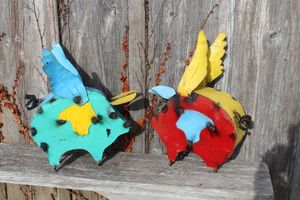 Recycled Metal Small Flying Pig Folk Art Yard Decor