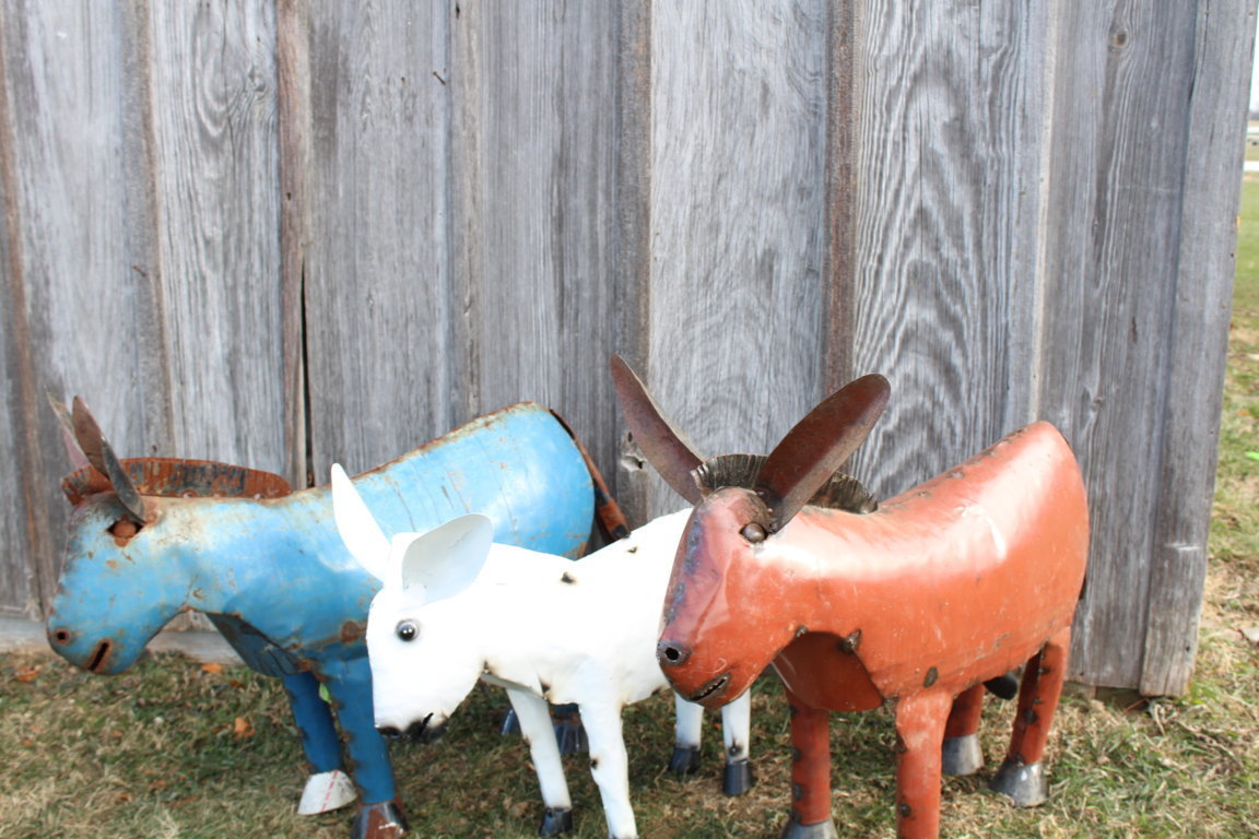 Recycled Metal Yard Art Donkey 2 Sizes