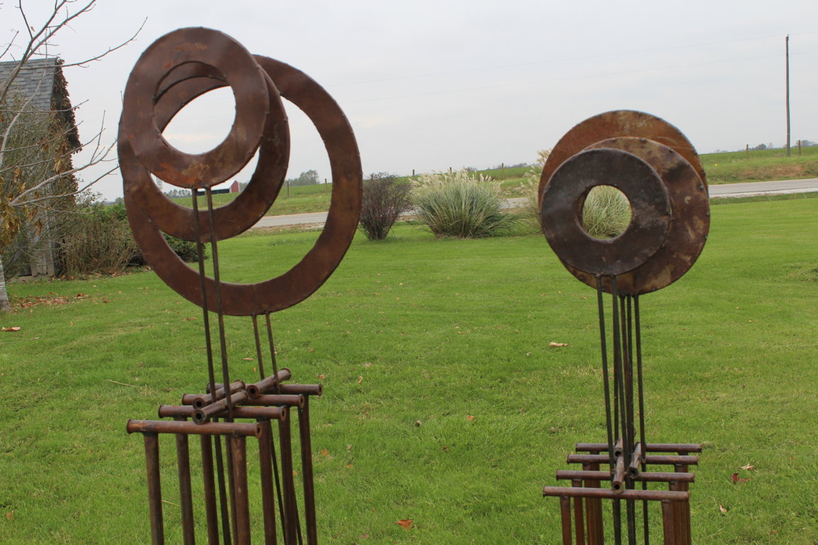 Rustic Sculpture Large Metal Yard Art Pendulum