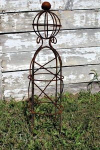 Small Wrought Iron Ball Top Stick Man Topiary Trellis for Climbing Vines