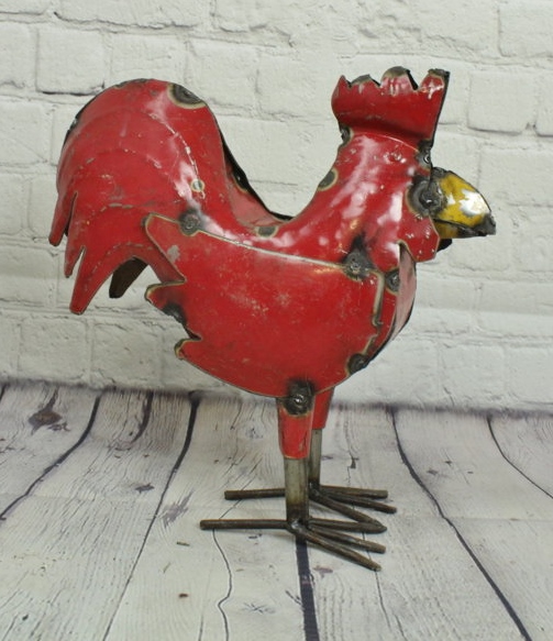Small Metal Red Rooster Barn Yard Art