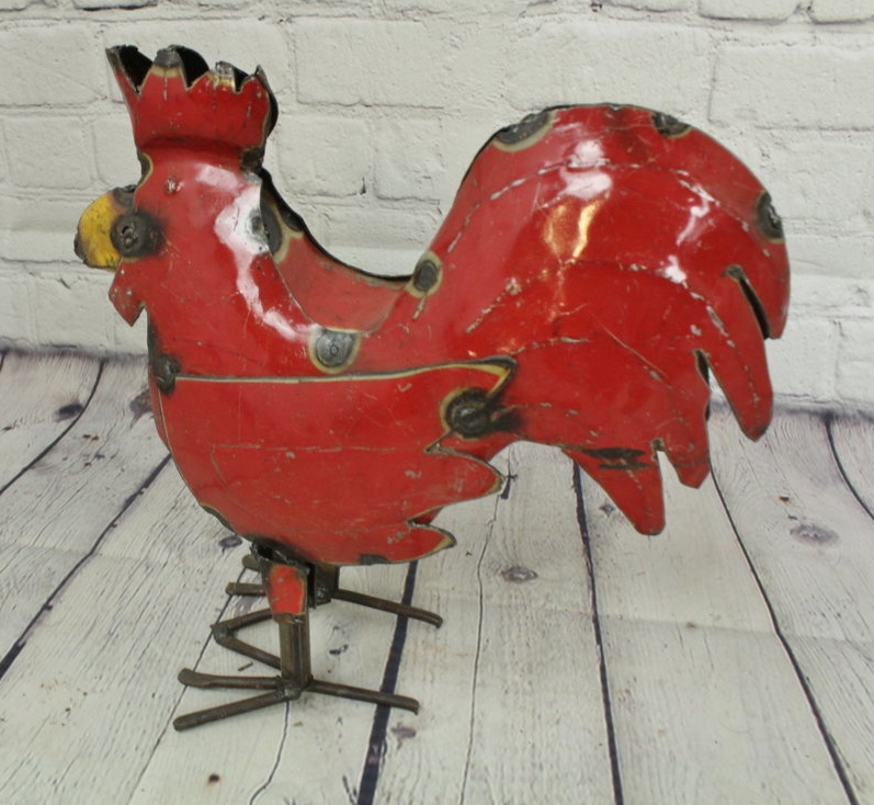Small Metal Red Rooster Barn Yard Art