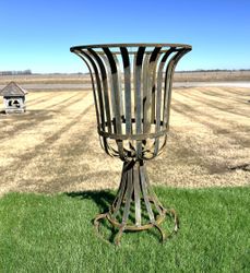 27" Metal Strapping Planter Urn - Flower Pot Holder