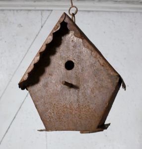 Rustic Metal Hanging Birdhouse Feathered Friends Home