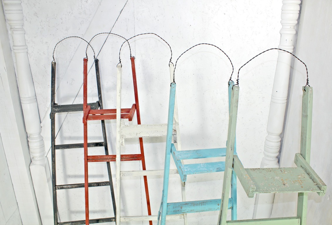 Vintage Handyman Ladder Storage Rake & Metal Basket
