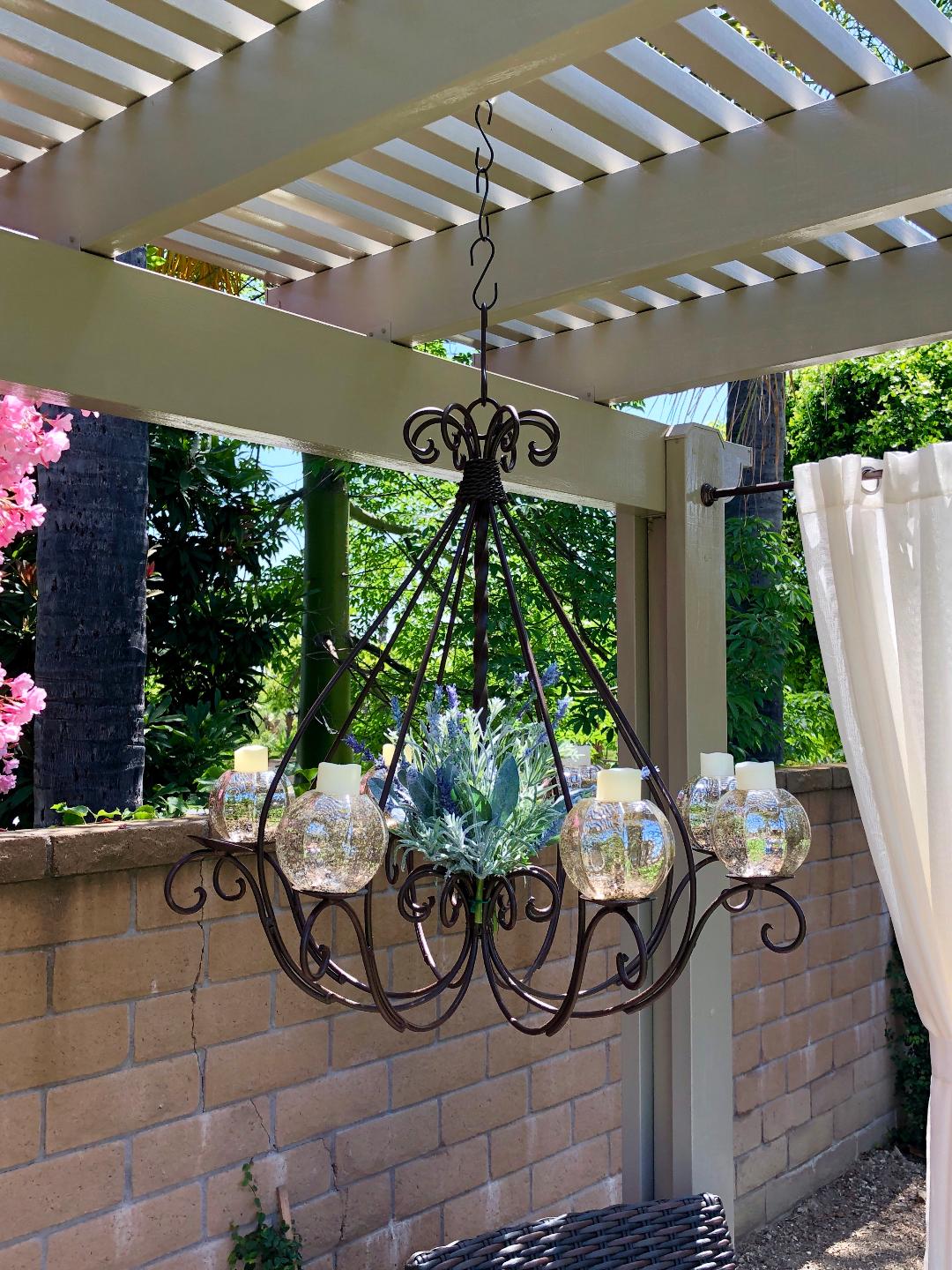 Wrought Iron Braided Candle Chandelier Outdoor Patio