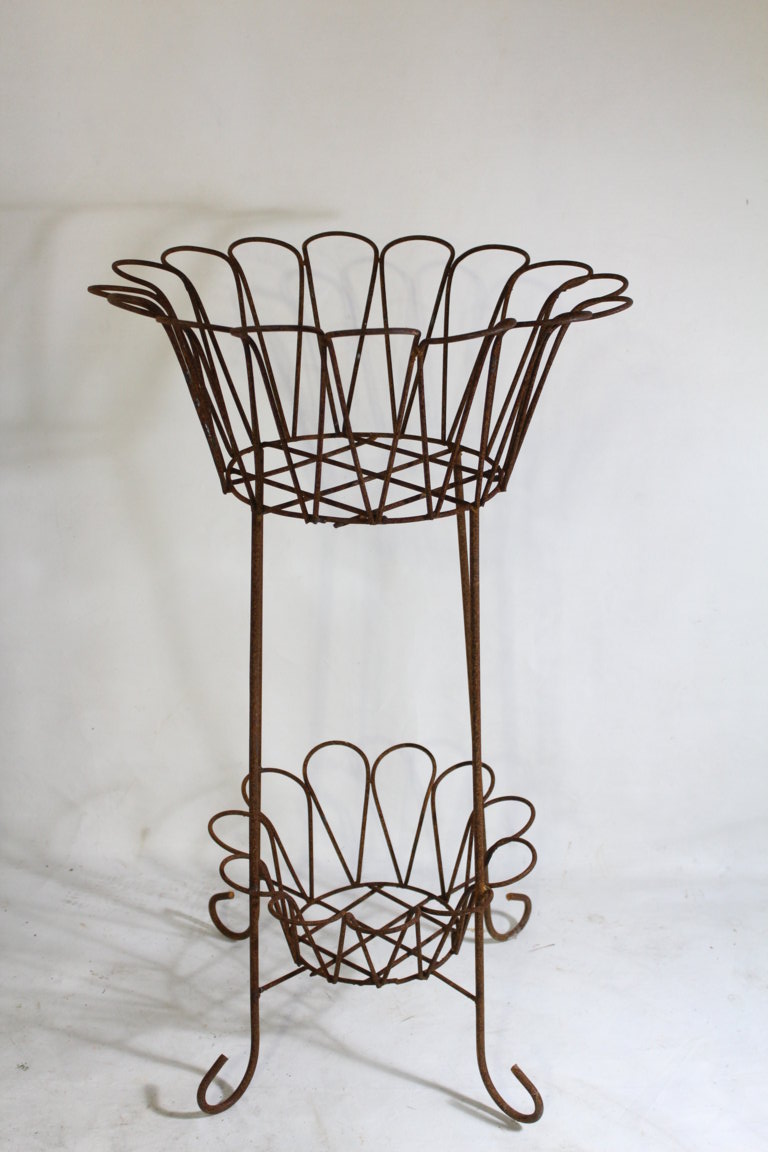 Wrought Iron Double Teardrop Planter Decorative Container