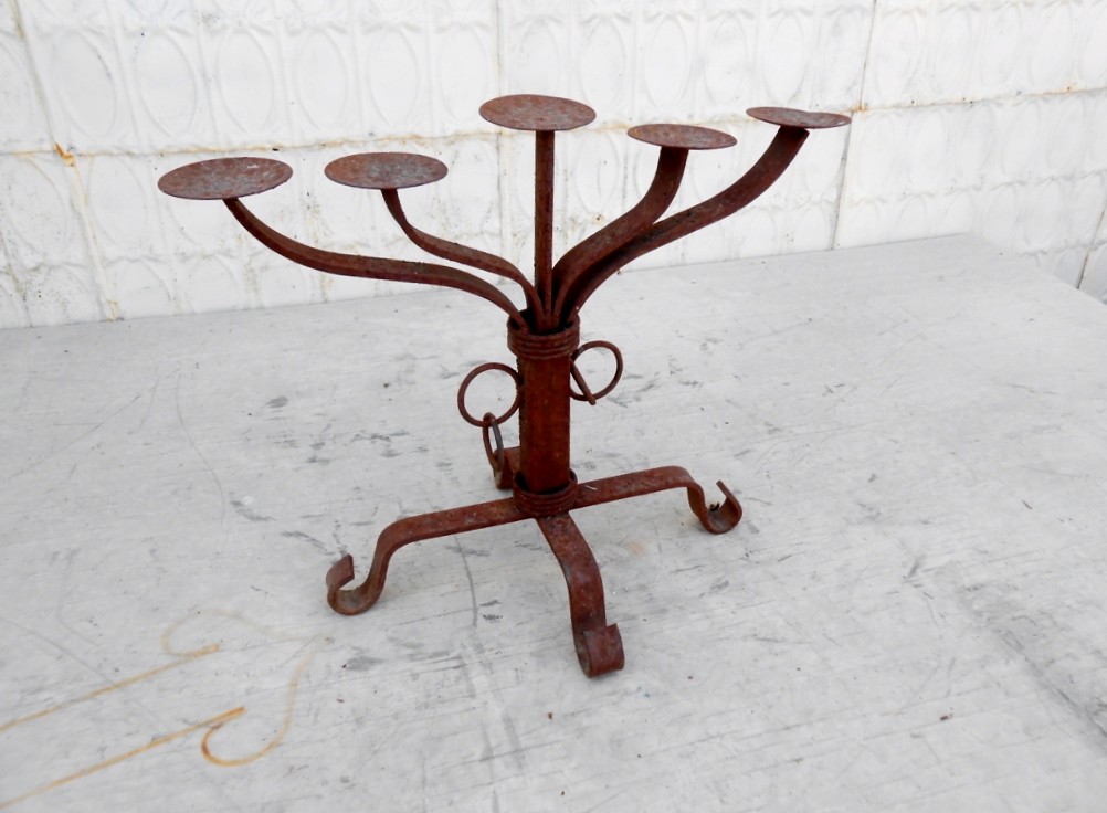 Wrought Iron Heavy Fireplace Candle Candelabra
