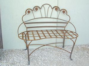 Wrought Iron Large Kidney Bench w/Flowers