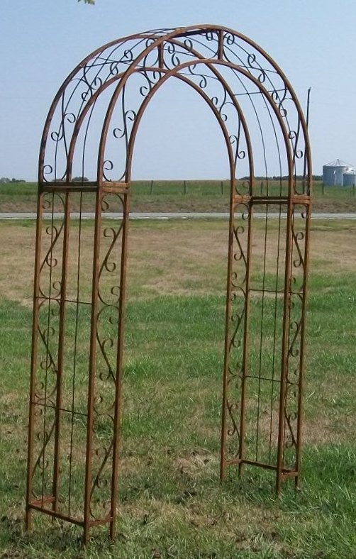 Wrought Iron Round Top Garden Trellis Double Arches 60"
